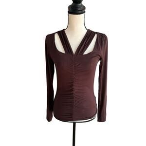 Y2K bebe Brown Cutout Ruched Long Sleeve Top Size Small